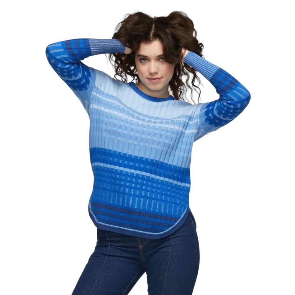 ZAKET & PLOVER Blue Striped Ribbed Sweater Small